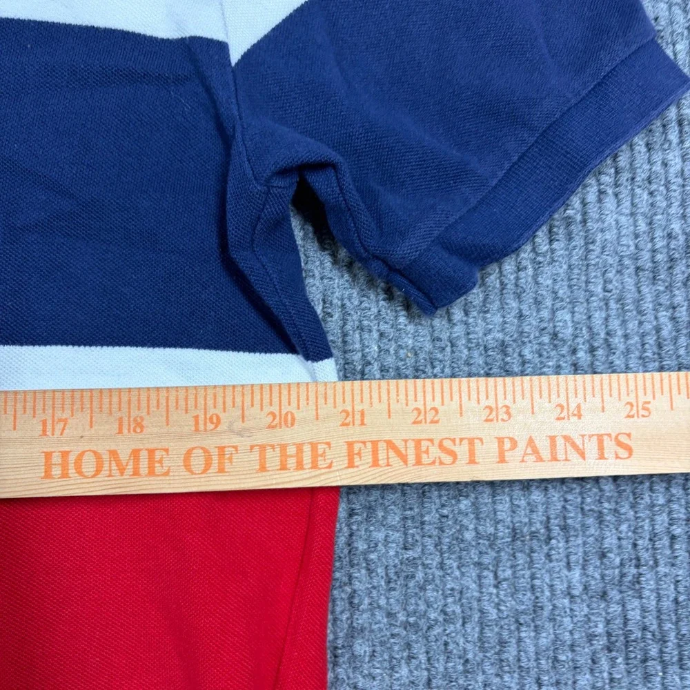 Polo Ralph Lauren Shirt Mens L Blue Red White Striped Short Sleeve Polo